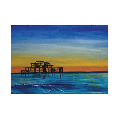Brighton West Pier Sunset Seascape (Poster Print)
